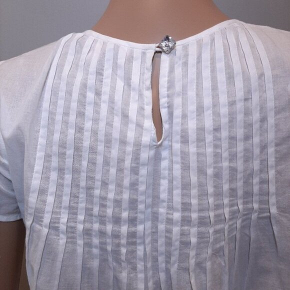 REBECCA TAYLOR Pintucked Blouse Short Sleeve Smoky Gem Embellished A-Line Top - Picture 8 of 14